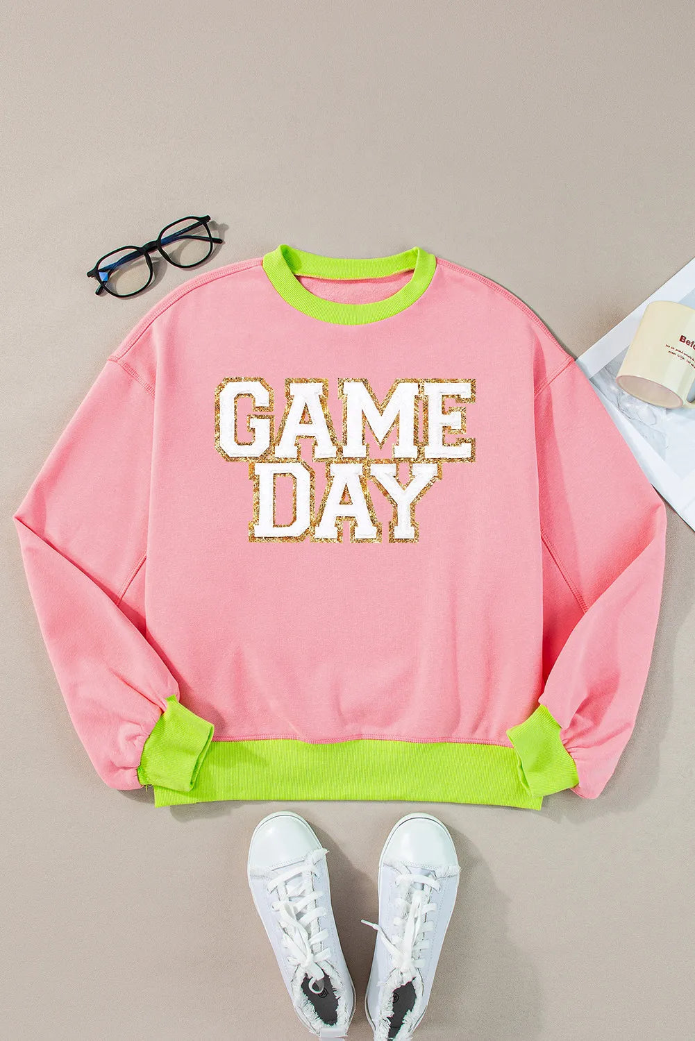 GAME DAY Letter Graphic Round Neck Long Sleeve Sweatshirt