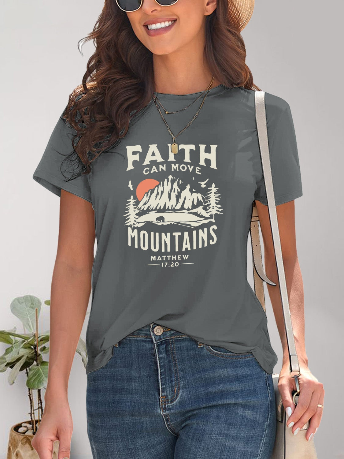 FAITH CAN MOVE MOUNTAINS Graphic Round Neck Short Sleeve T-Shirt