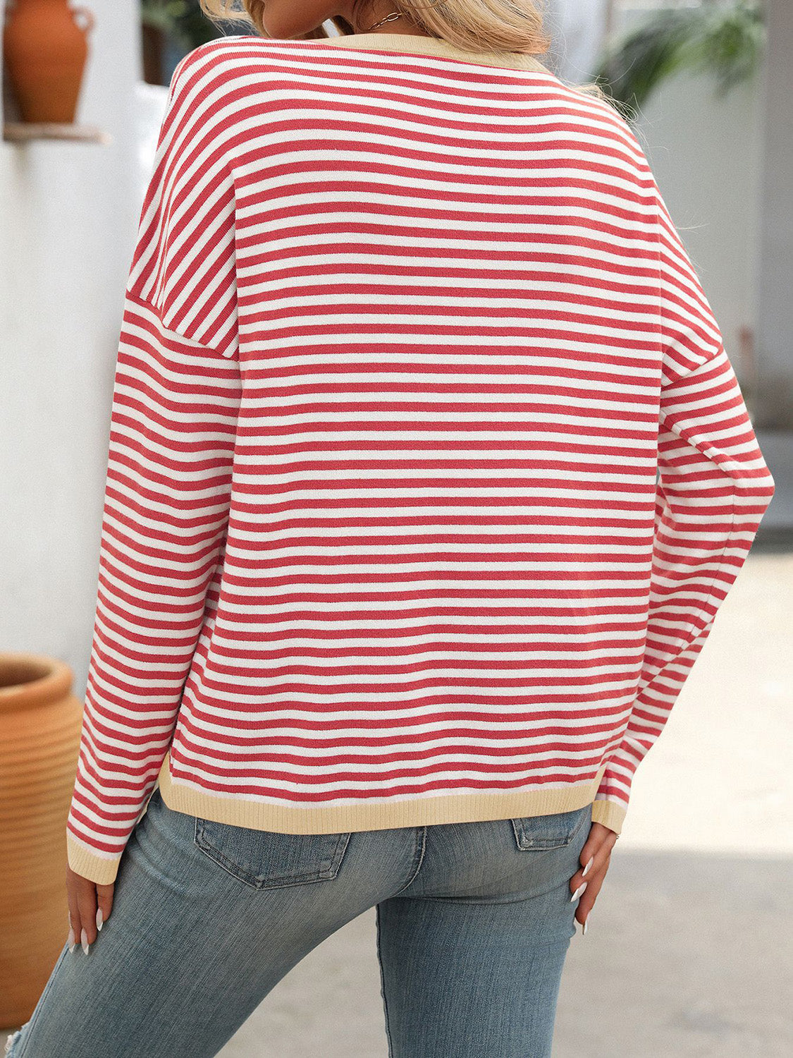 Mandy Striped Round Neck Long Sleeve Sweater