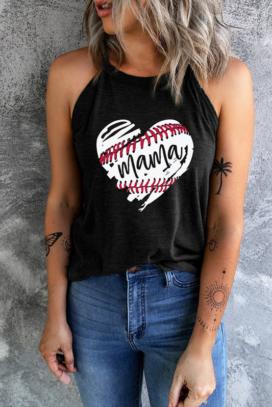 Baseball Mama Heart Graphic Round Neck Tank