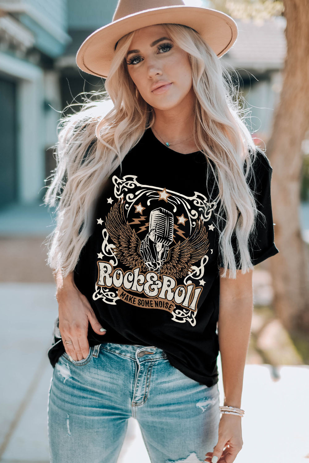 ROCK & ROLL Slogan Graphic Short Sleeve T-Shirt