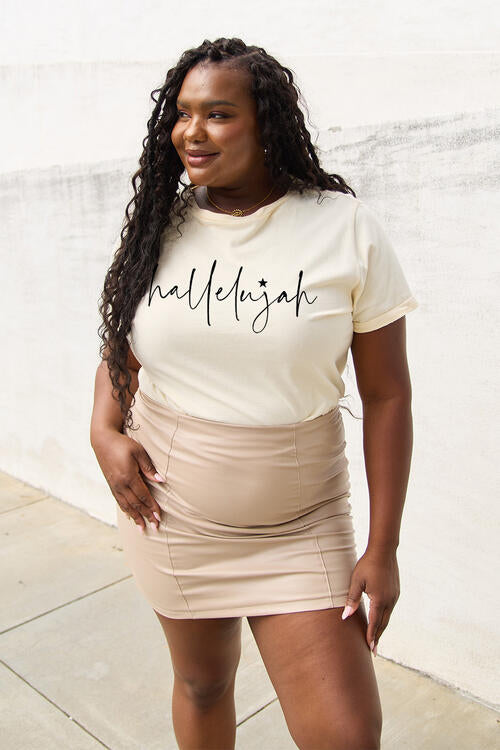 Simply Love Full Size Letter HALLELUJAH Graphic Short Sleeve T-Shirt