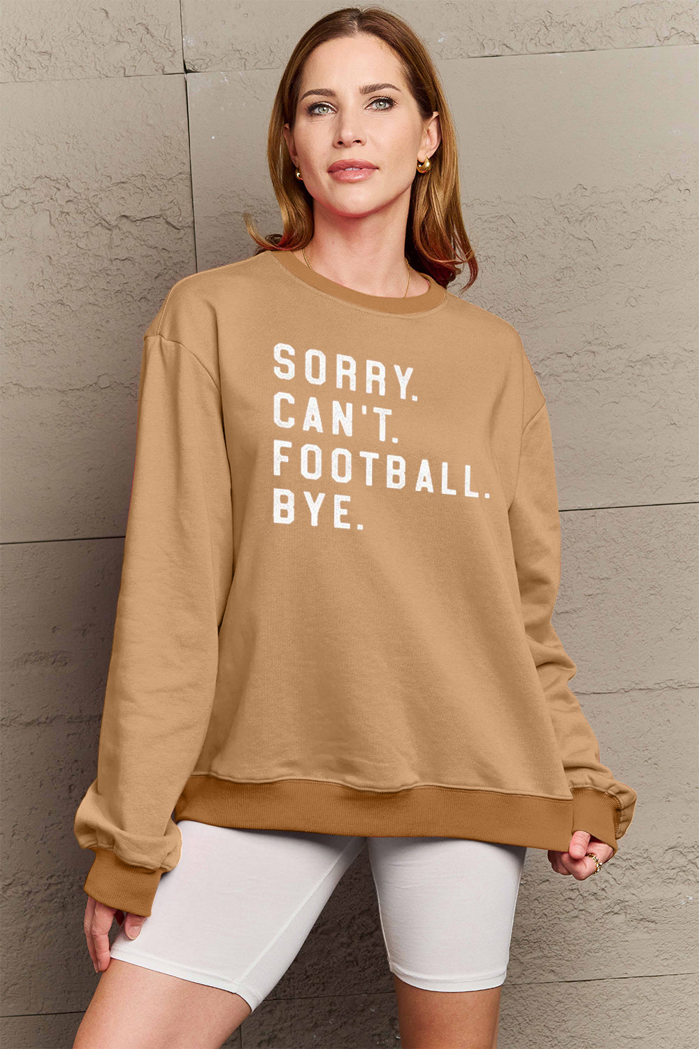 Sorry Can't Football Bye Simply Love Full Size Graphic Round Neck Sweatshirt