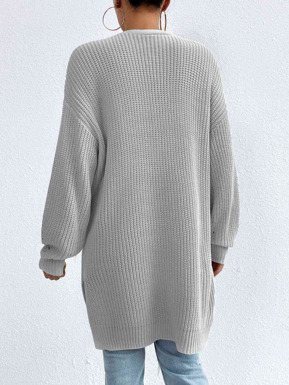Yh Open Front Dropped Shoulder Slit Cardigan