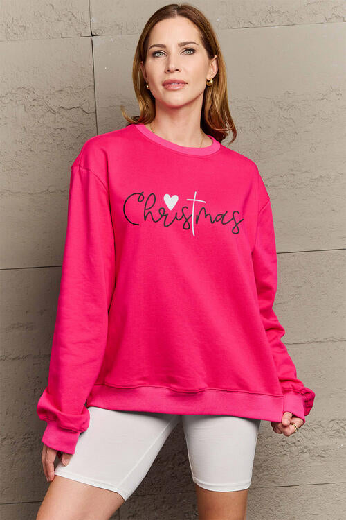 Simply Love Full Size CHRISTMAS Cross Long Sleeve Sweatshirt