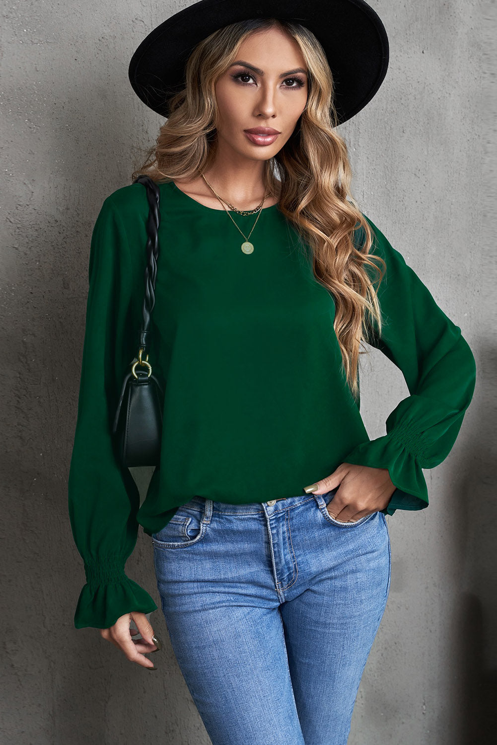 Round Neck Flounce Sleeve Top