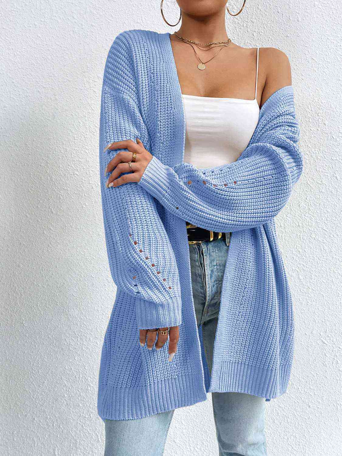 Yh Open Front Dropped Shoulder Slit Cardigan