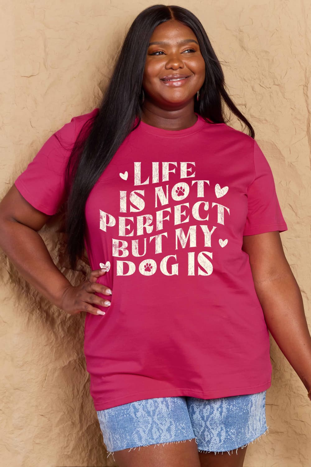 LIFE IS NOT PERFECT BUT MY DOG IS Simply Love Full Size Dog Slogan Graphic Cotton T-Shirt
