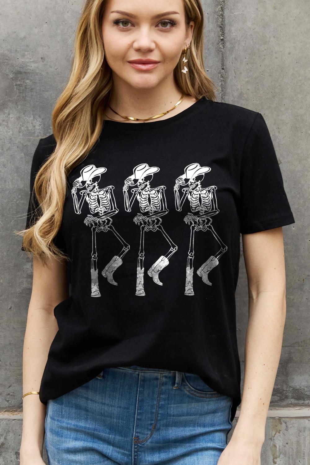 Simply Love Full Size Triple Cowboy Skeletons Graphic Cotton Tee