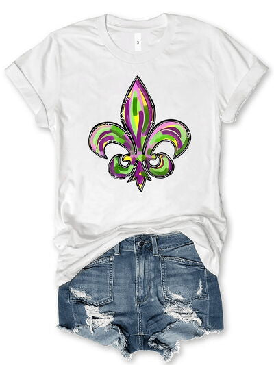 Fleur-de-lis Graphic Round Neck Short Sleeve T-Shirt