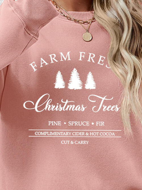 Farm Fresh Christmas Trees PINE SPRUCE FIR Graphic Round Neck Dropped Shoulder Sweatshirt