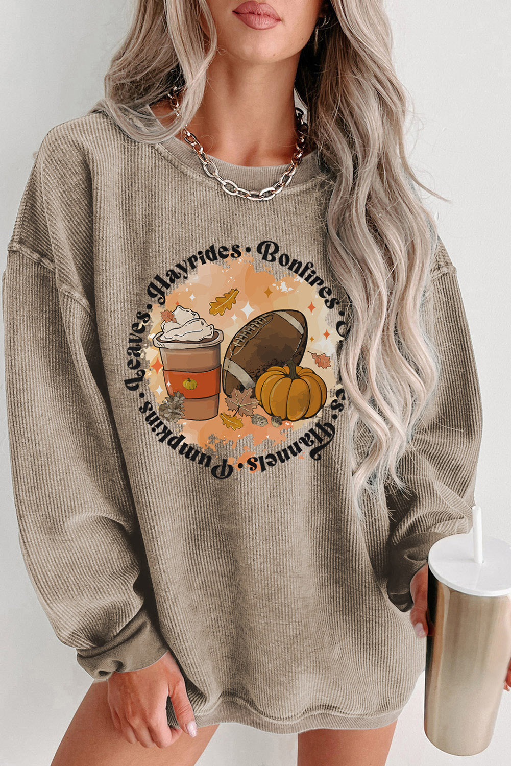 Football • Pumkins • Lattes Graphic Dropped Shoulder Sweatshirt