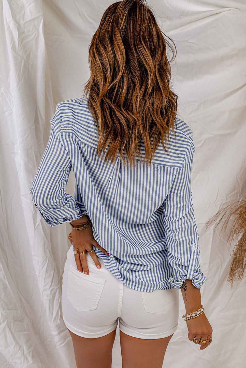 Striped Roll-Tab Long Sleeve Shirt