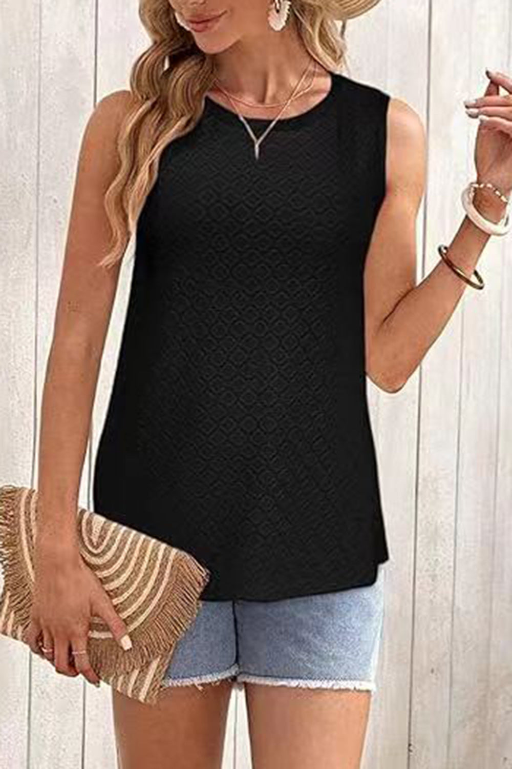 Eyelet Round Neck Tank