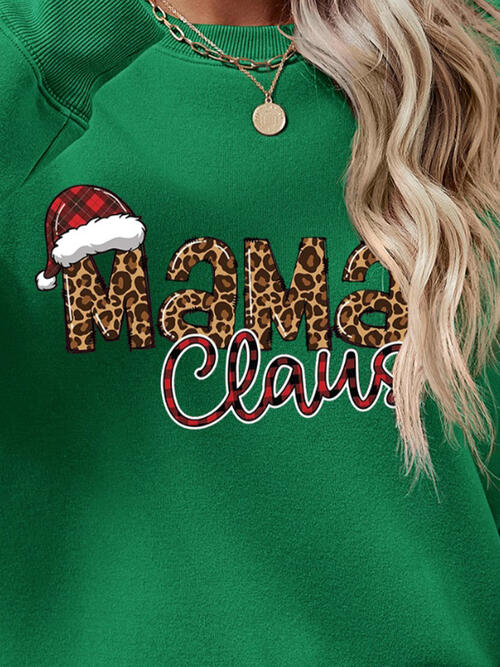 Mama Claus Round Neck Letter Graphic Long Sleeve Sweatshirt