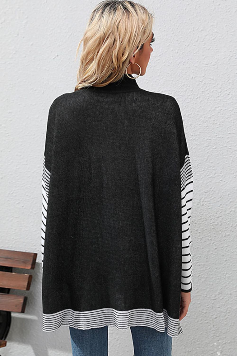 Striped Dolman Sleeve Mock Neck Knit Pullover