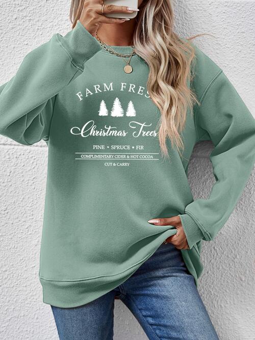 Farm Fresh Christmas Trees PINE SPRUCE FIR Graphic Round Neck Dropped Shoulder Sweatshirt