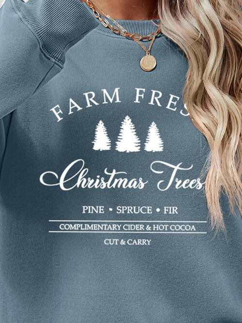 Farm Fresh Christmas Trees PINE SPRUCE FIR Graphic Round Neck Dropped Shoulder Sweatshirt