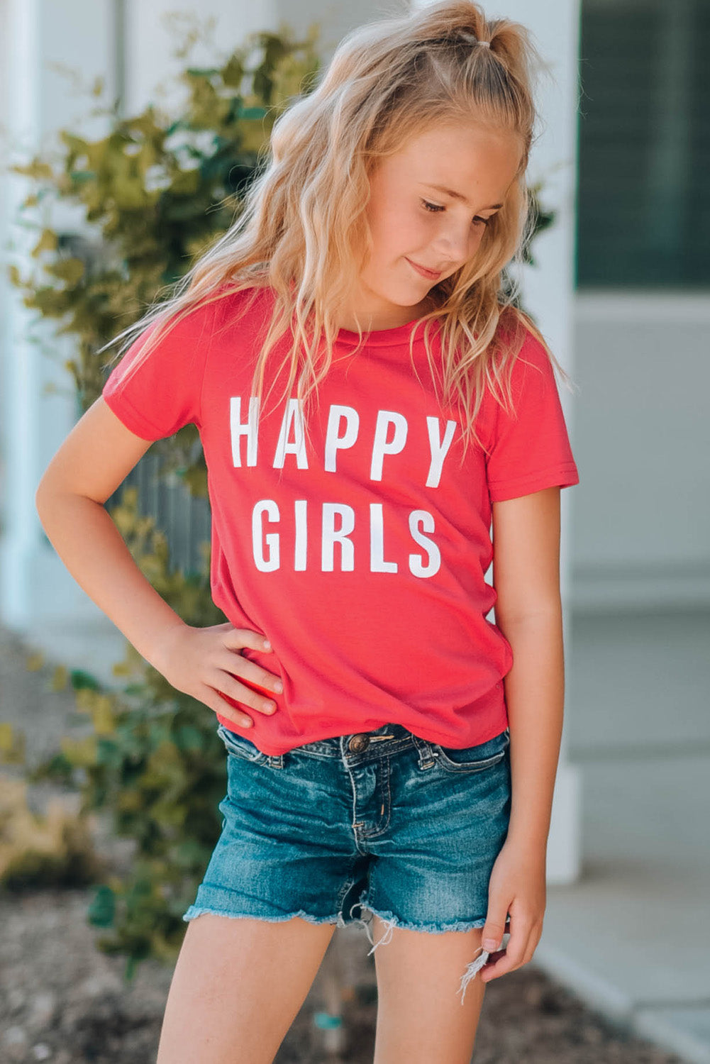 HAPPY Girls Letter Graphic Short Sleeve T-Shirt