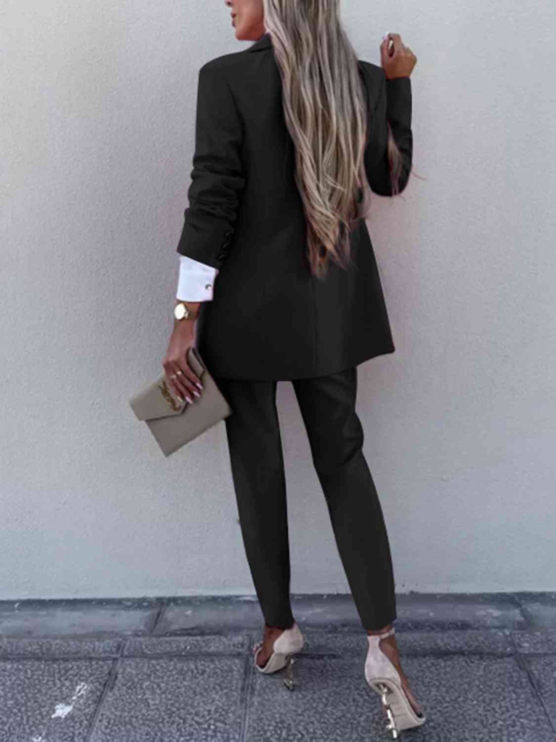 S.S.Ni Lapel Collar Long Sleeve Blazer and Pants Set