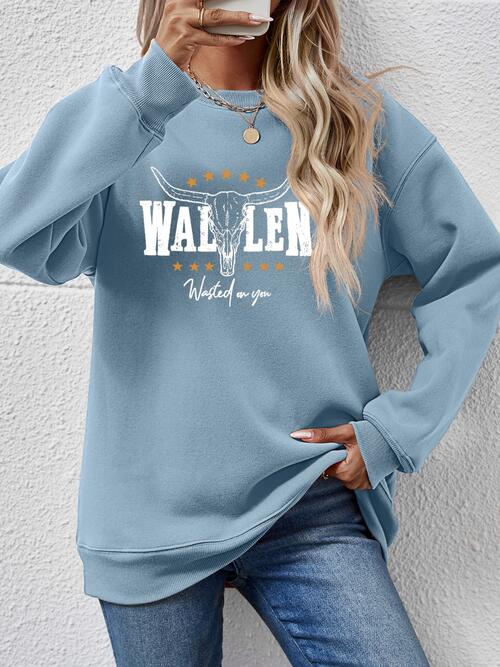 Wallen Wasted On You Graphic Round Neck Dropped Shoulder Sweatshirt
