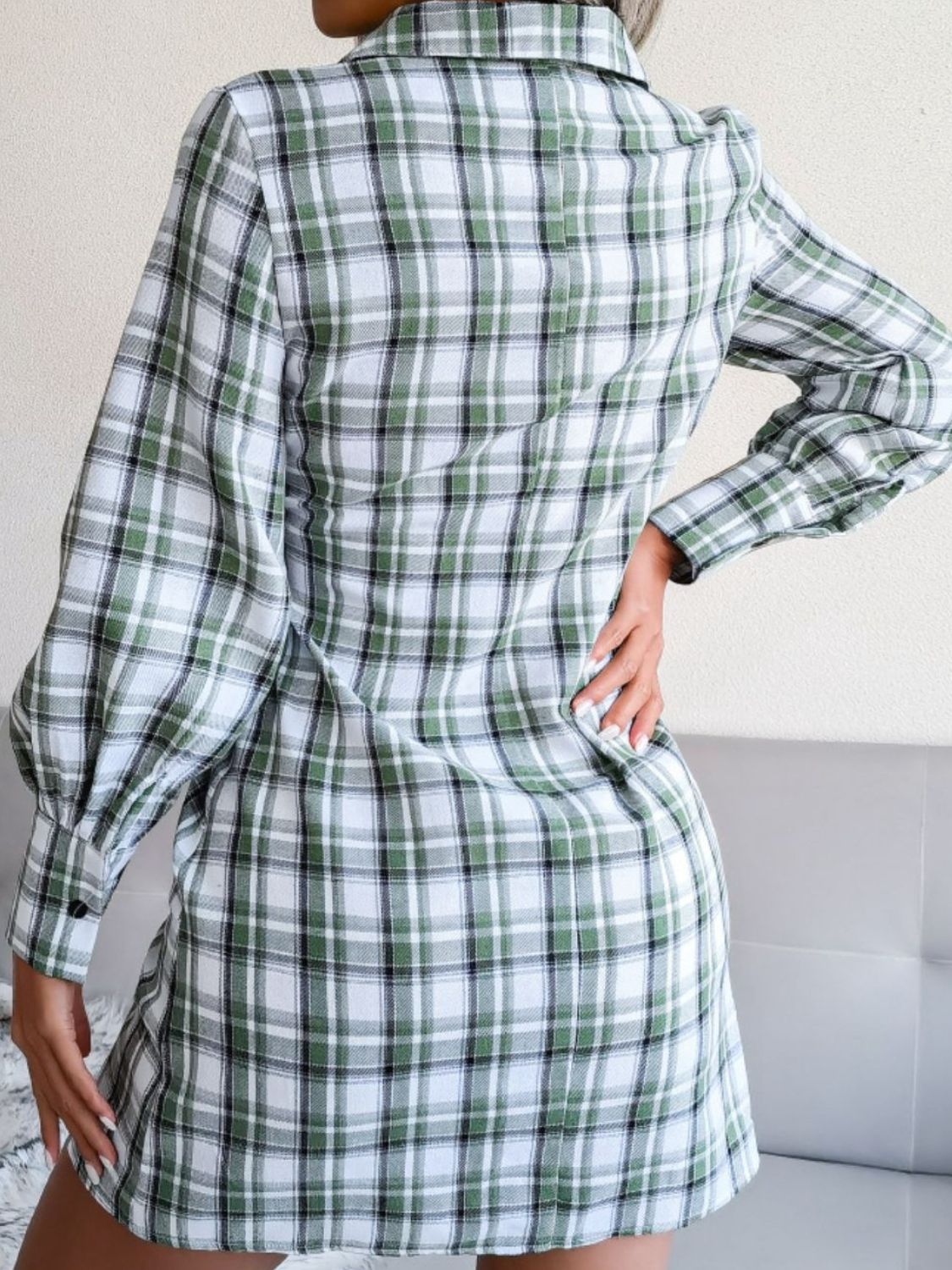 Plaid Button Down Tie Front Shirt Dress