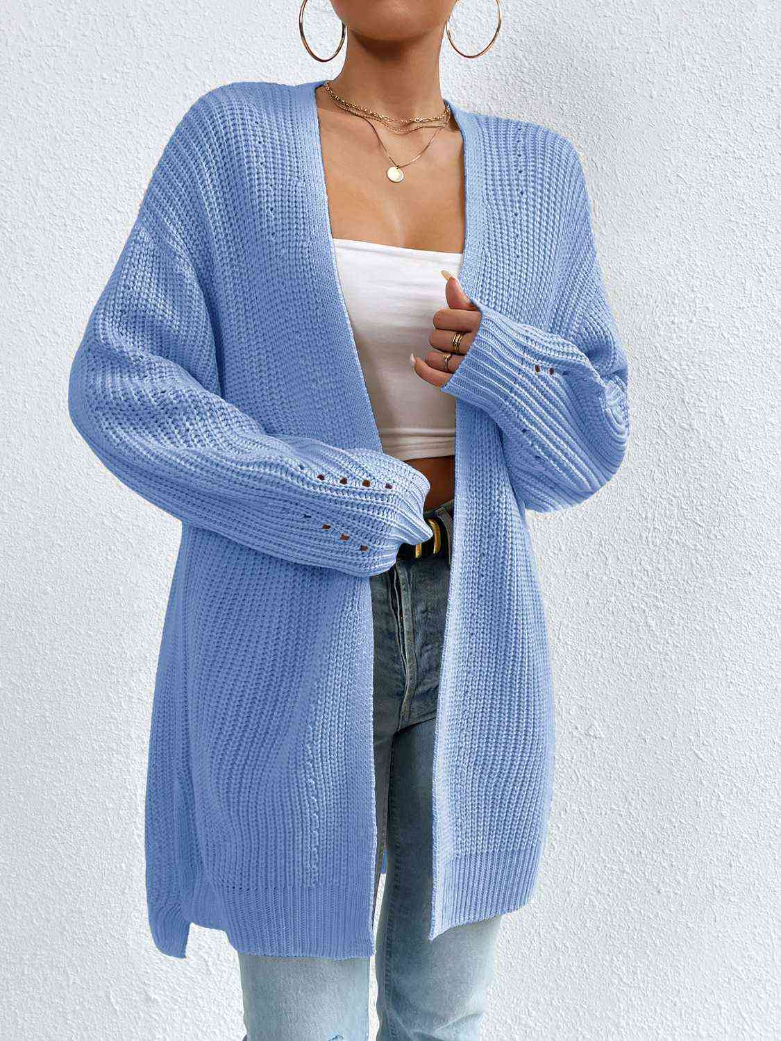 Yh Open Front Dropped Shoulder Slit Cardigan