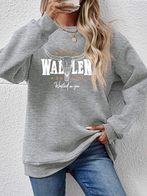 Wallen Wasted On You Graphic Round Neck Dropped Shoulder Sweatshirt