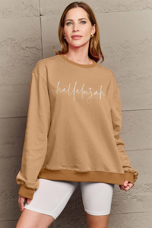 Hallelujah Simply Love Full Size Letter Graphic Long Sleeve Sweatshirt