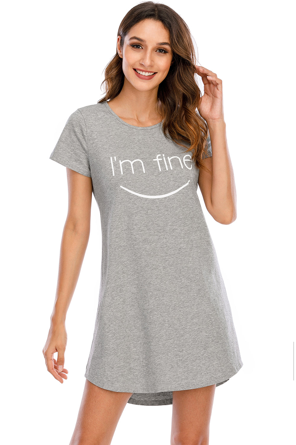 I'M FINE Graphic Round Neck Short Sleeve Lounge Dress