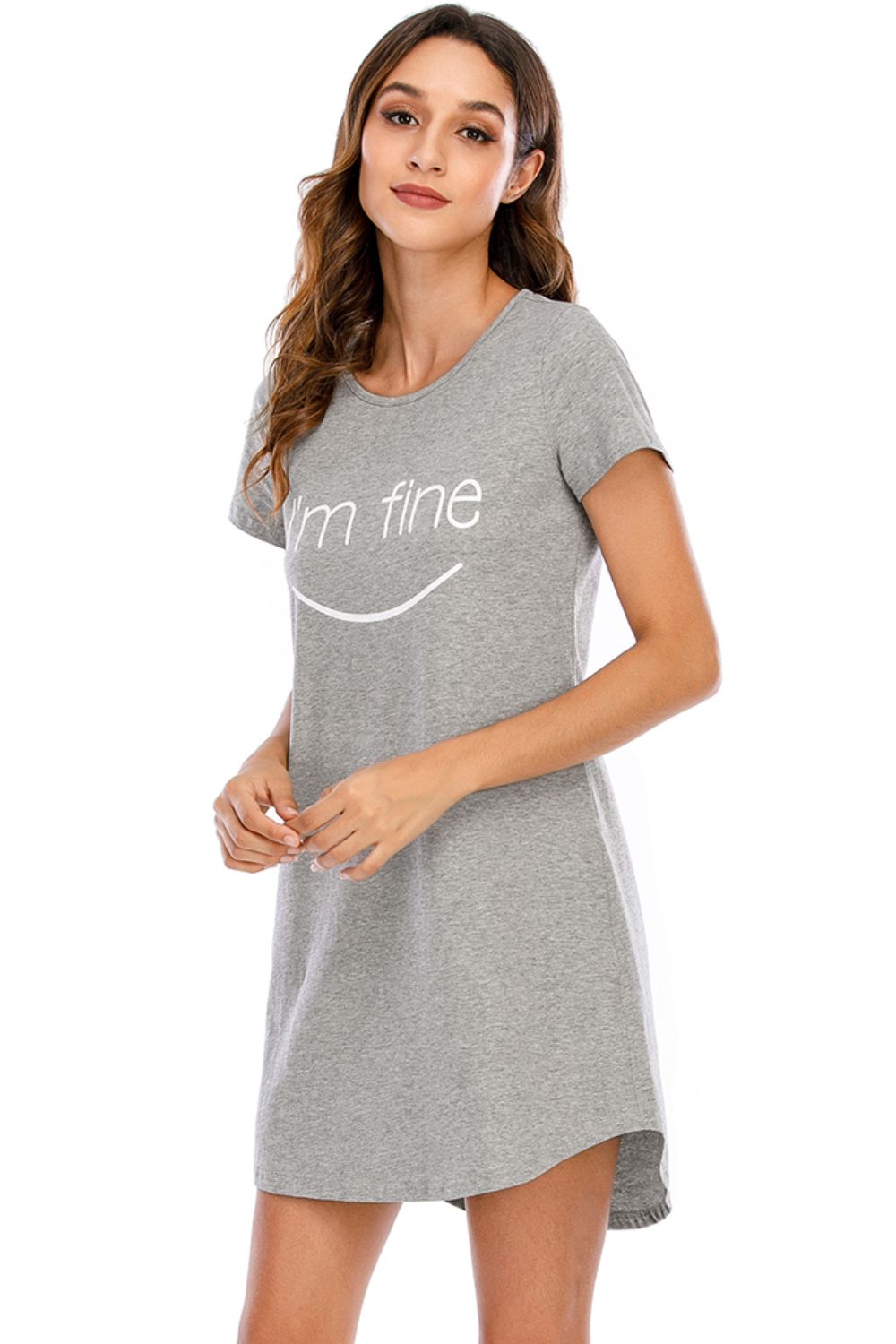 I'M FINE Graphic Round Neck Short Sleeve Lounge Dress