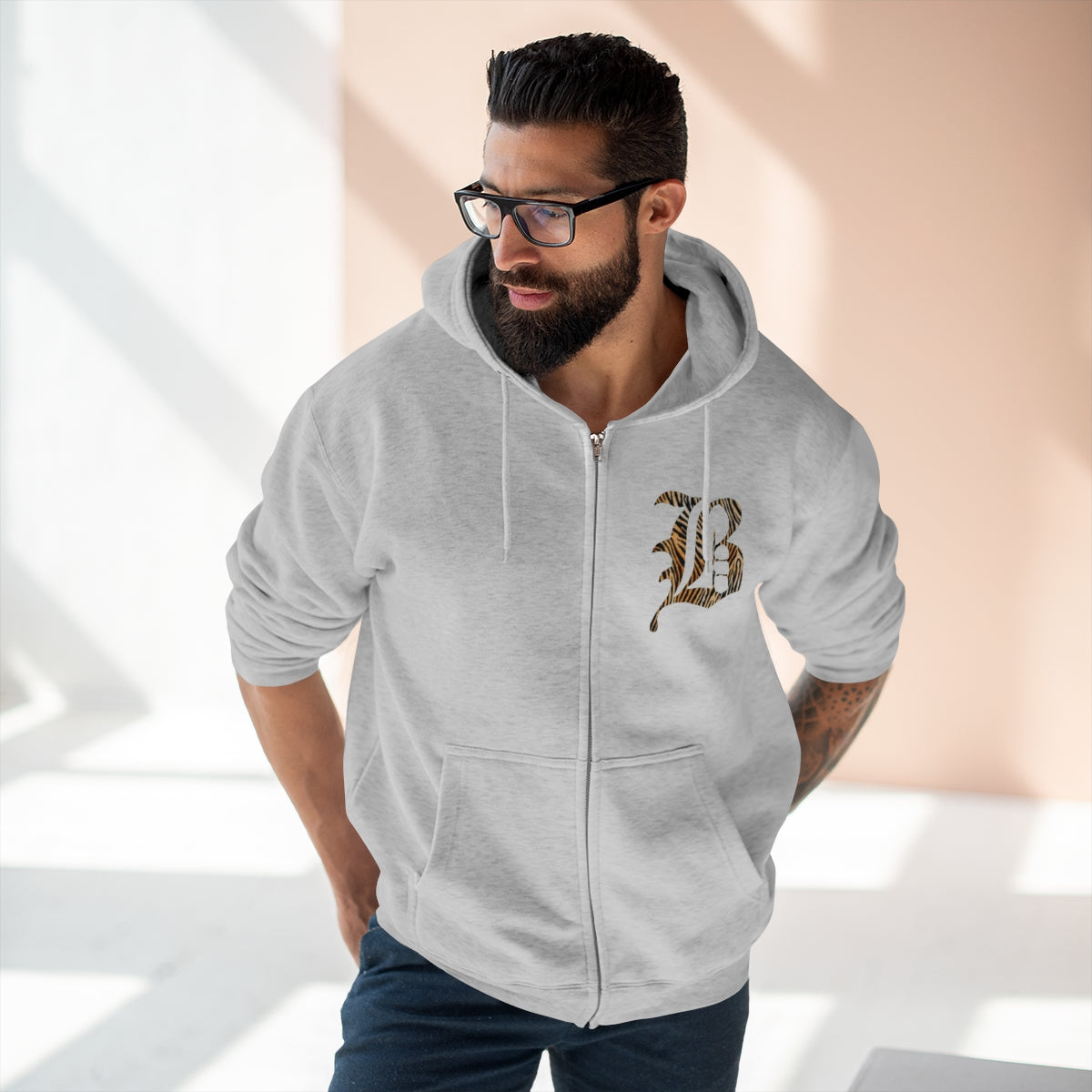 Bardstown Tiger Striped "B" Unisex Premium Full Zip Hoodie