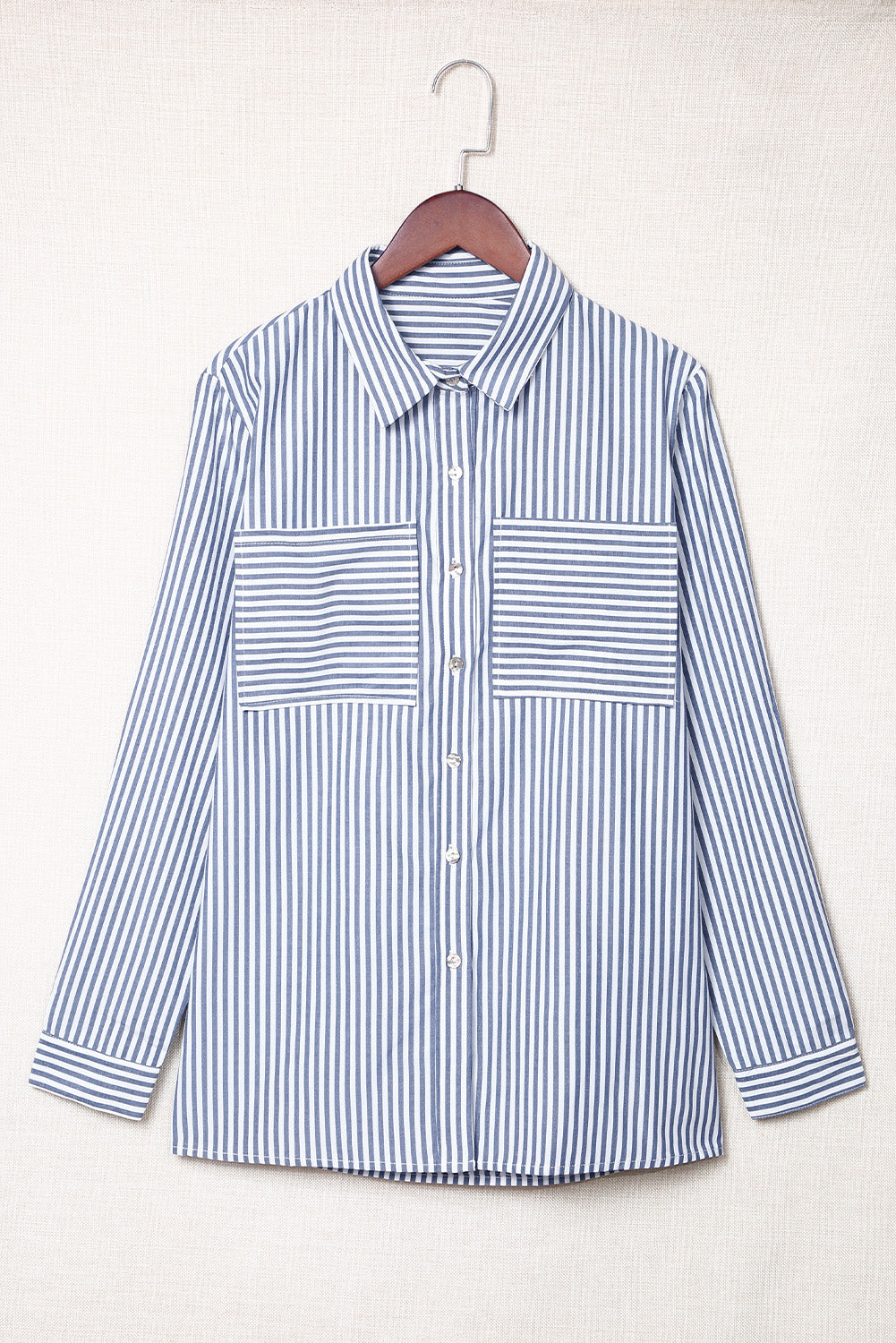 Striped Roll-Tab Long Sleeve Shirt