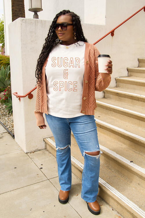 Sugar & Spice Simply Love Full Size Letter Graphic Short Sleeve T-Shirt