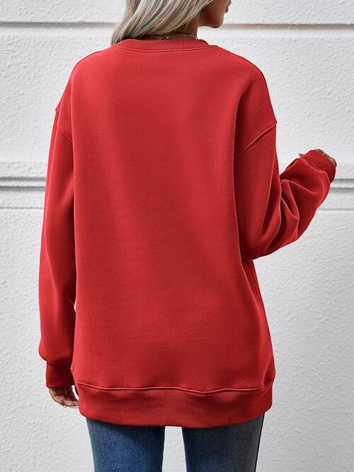 Santa’s Favorite Letter Graphic Round Neck Long Sleeve Sweatshirt