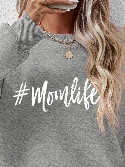 #Momlife Letter Graphic Round Neck Sweatshirt