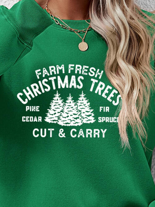 Farm Fresh Christmas Trees Cut & Carry Round Neck Graphic Long Sleeve Sweatshirt