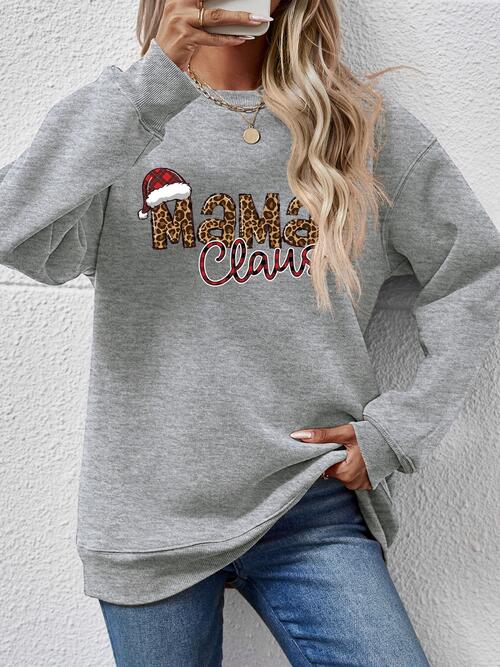 Mama Claus Round Neck Letter Graphic Long Sleeve Sweatshirt