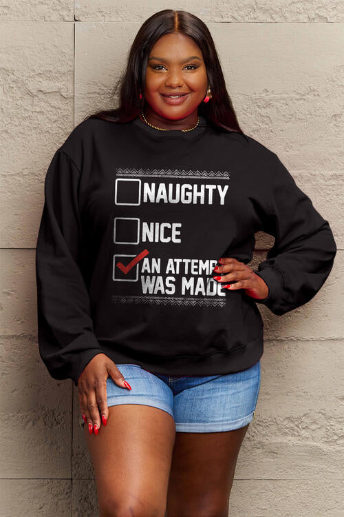 Simply Love Full Size Naughty, Nice, An Attempt Was Made Letter Graphic Long Sleeve Sweatshirt