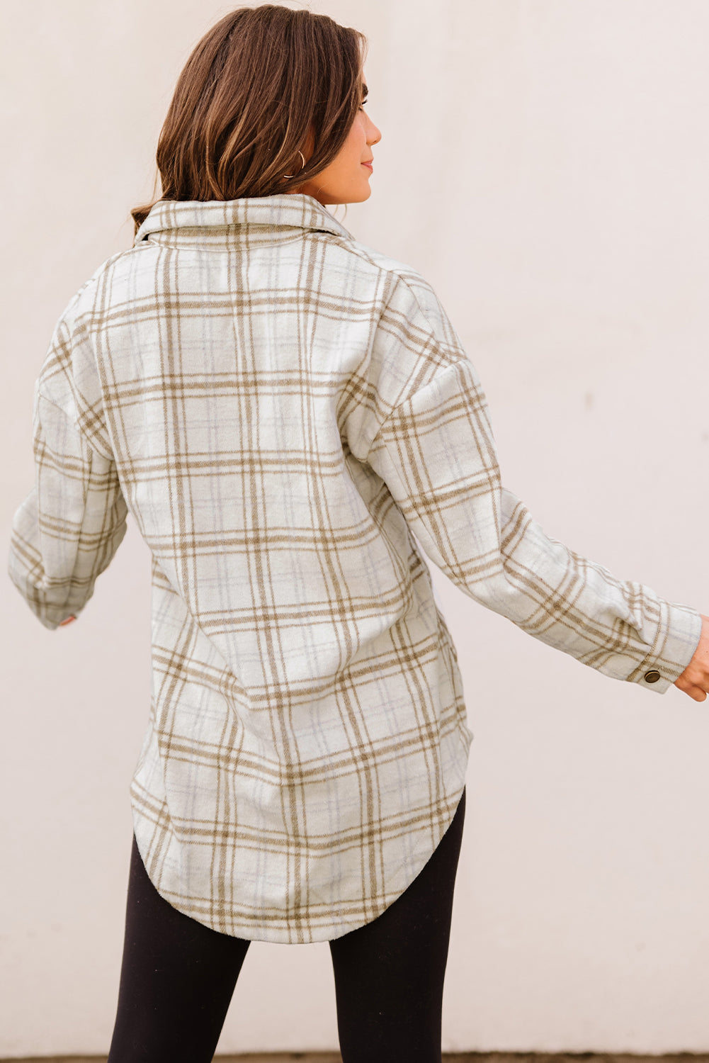 Plaid Curved Hem Dropped Shoulder Shirt Jacket