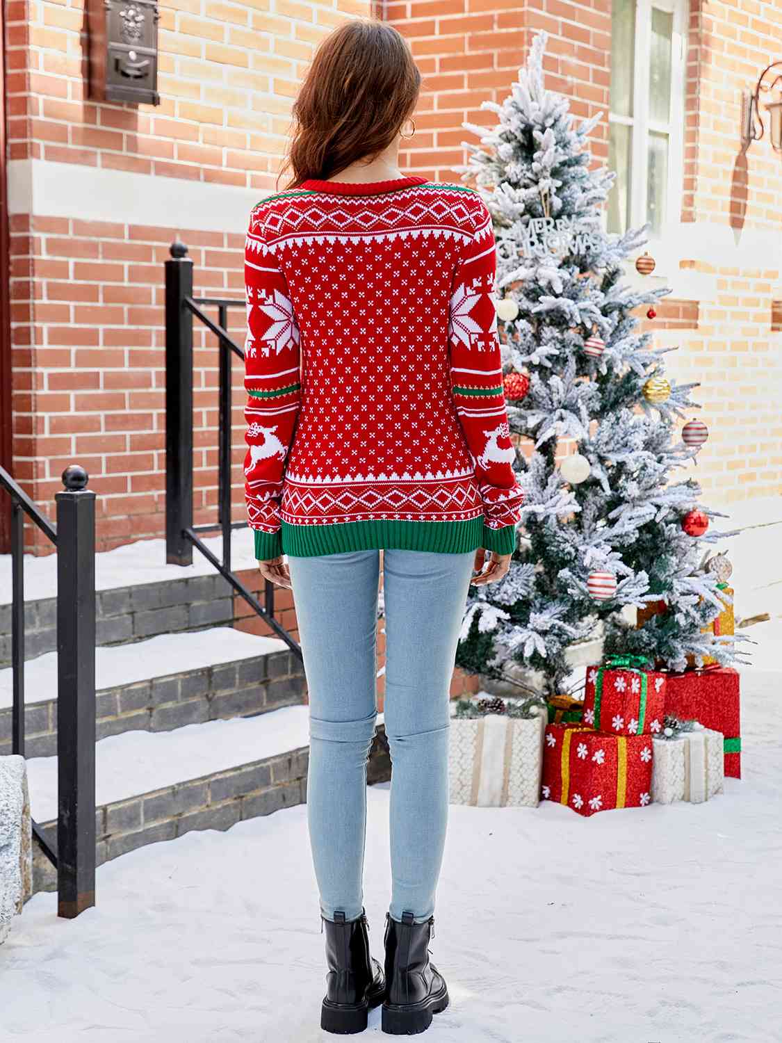 Merry Christmas Ya Filthy Animal Letter Graphic Round Neck Long Sleeve Sweater