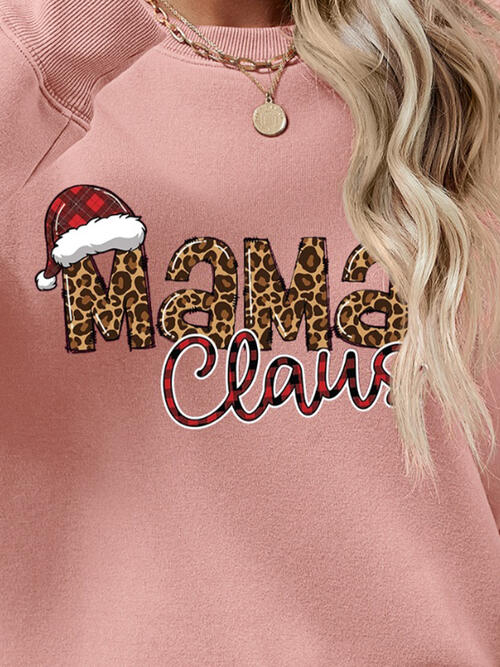 Mama Claus Round Neck Letter Graphic Long Sleeve Sweatshirt