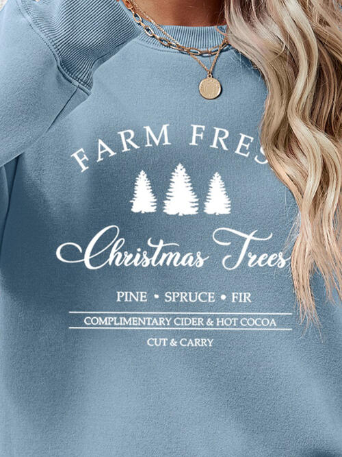 Farm Fresh Christmas Trees PINE SPRUCE FIR Graphic Round Neck Dropped Shoulder Sweatshirt