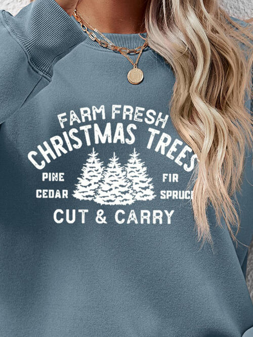 Farm Fresh Christmas Trees Cut & Carry Round Neck Graphic Long Sleeve Sweatshirt