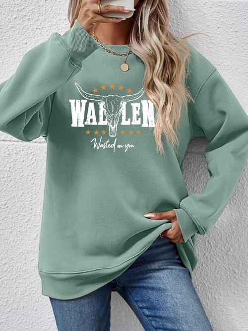 Wallen Wasted On You Graphic Round Neck Dropped Shoulder Sweatshirt