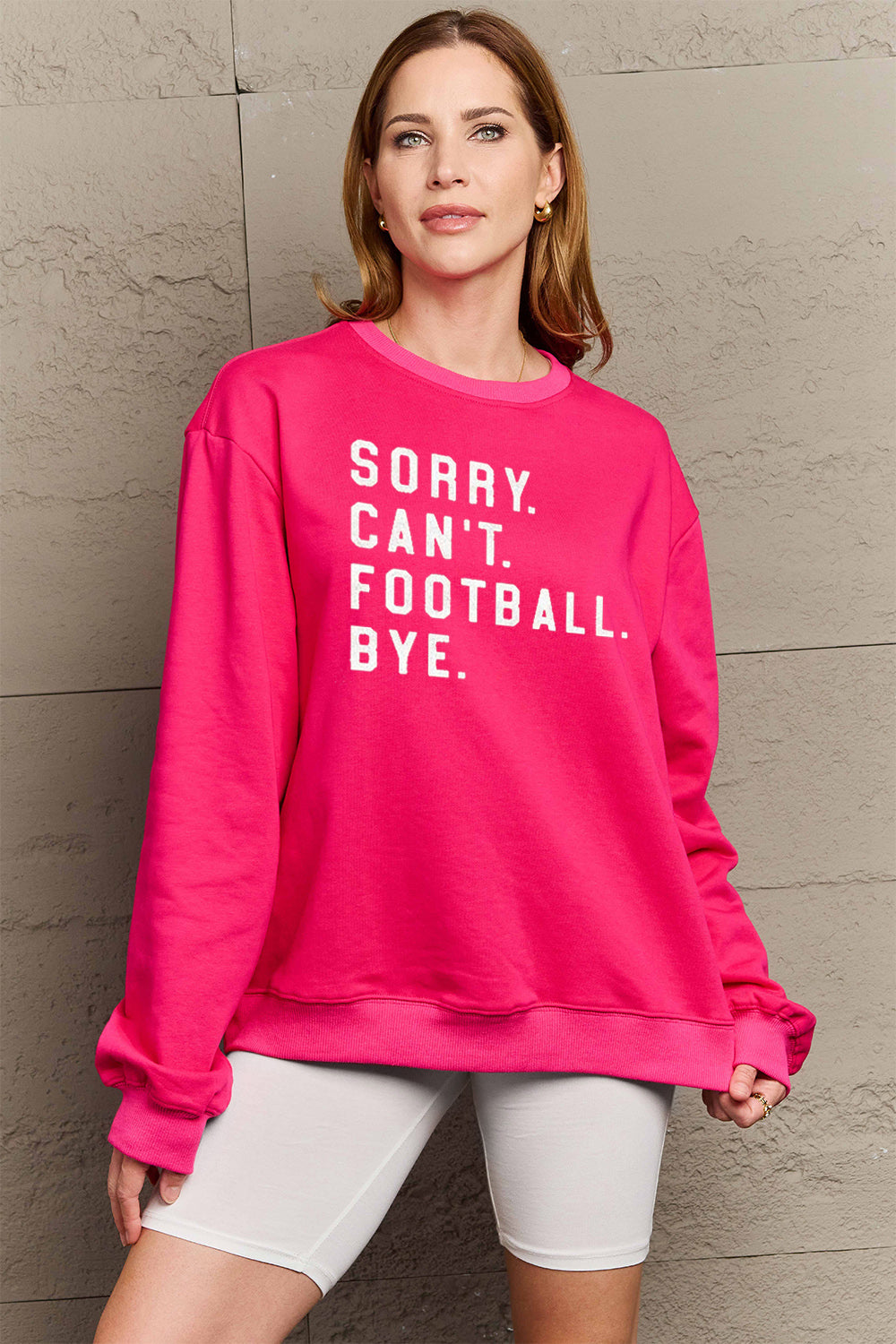 Sorry Can't Football Bye Simply Love Full Size Graphic Round Neck Sweatshirt