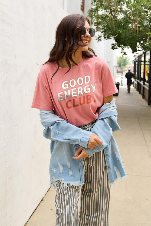 Simply Love Full Size GOOD ENERGY CLUB Short Sleeve T-Shirt