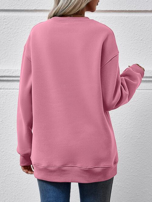 Mama Claus Round Neck Letter Graphic Long Sleeve Sweatshirt