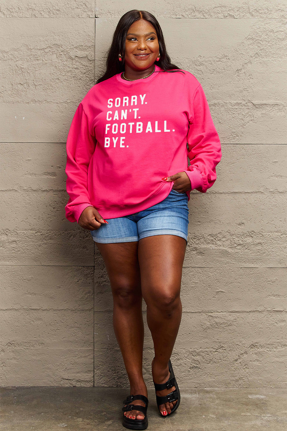 Sorry Can't Football Bye Simply Love Full Size Graphic Round Neck Sweatshirt