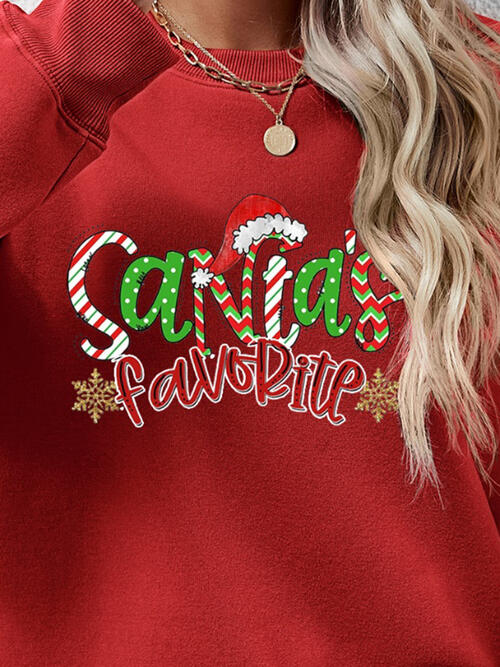 Santa’s Favorite Letter Graphic Round Neck Long Sleeve Sweatshirt